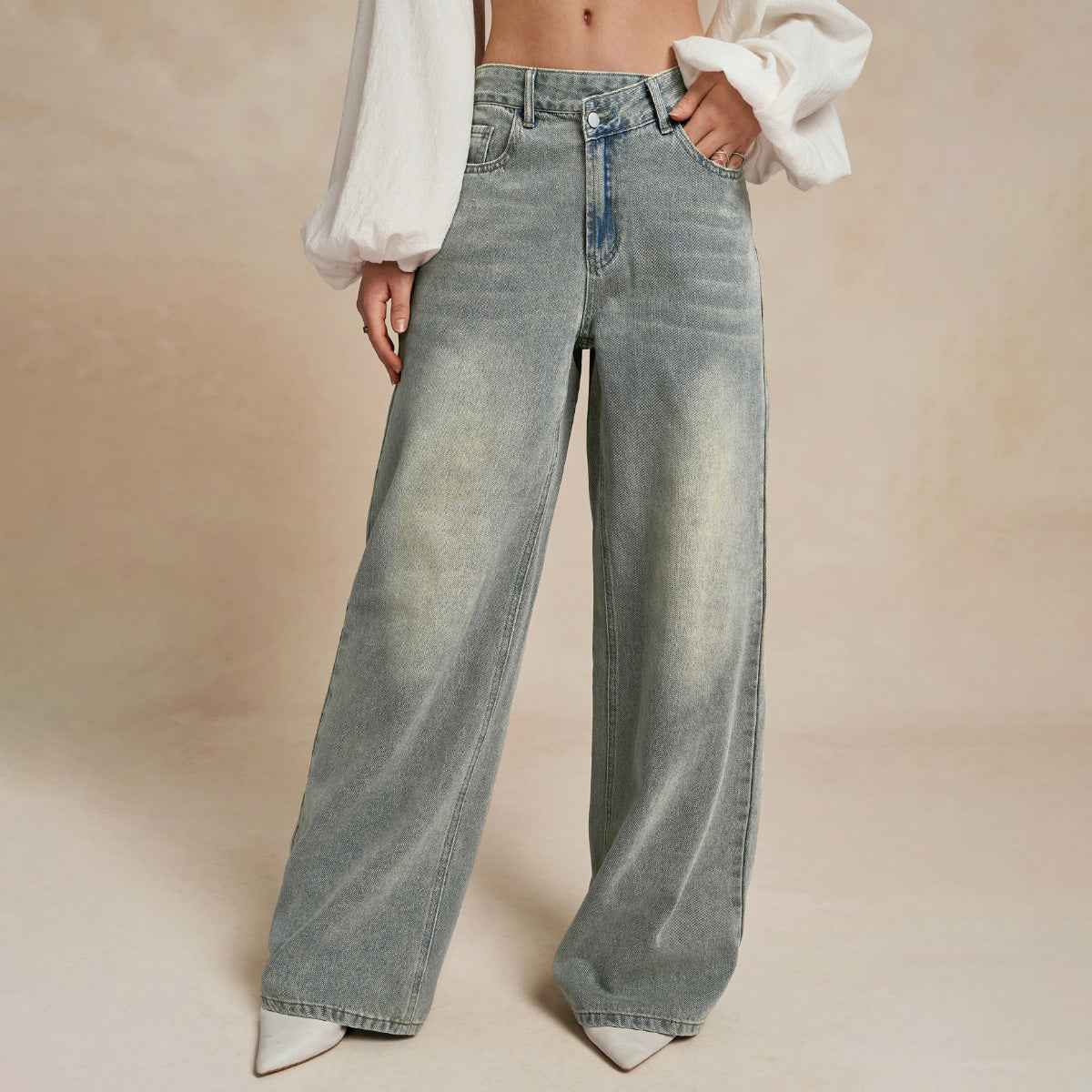 Loose Slightly Flared Light Blue Denim Trousers