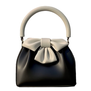 Women's Pleated Handbag Contrast Color Bow Bucket Bag My Store
