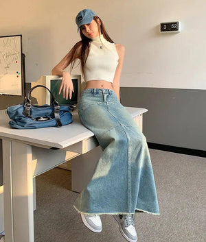 Slimming Denim Fishtail Skirt - MRC STORE