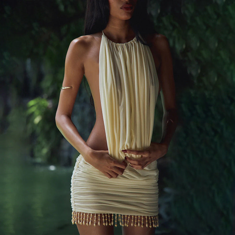 Women’s Backless Dress - Slim Fit Apricot My Store