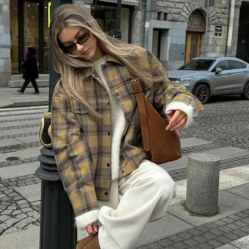 Plaid Woolen Jacket - MRC STORE