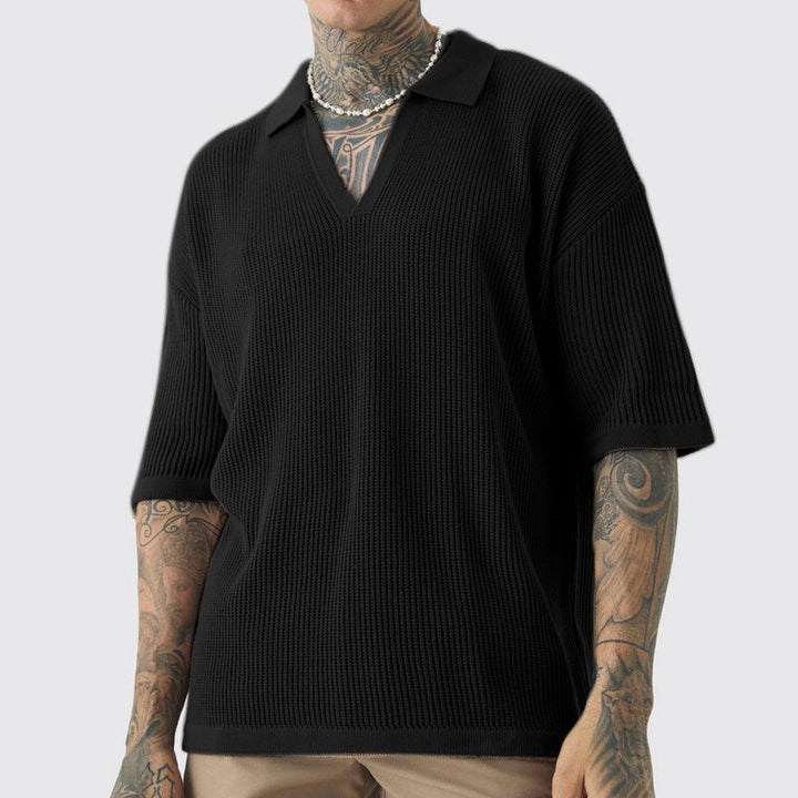 Men’s Casual Shirt - Polo V-Neck Short Sleeve