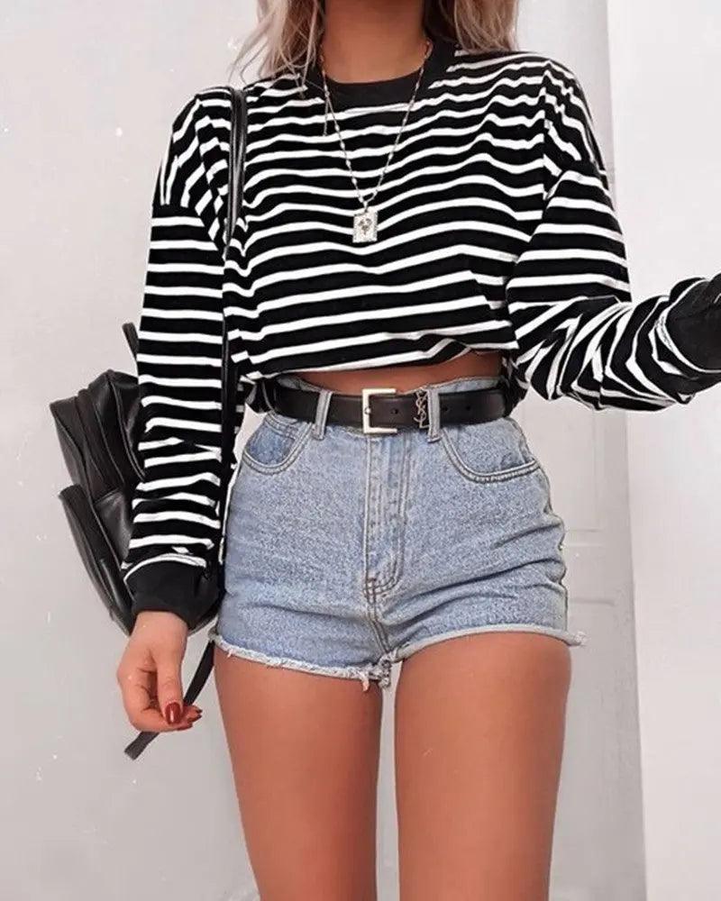 Long Sleeve Crop Top T-Shirts - MRC STORE