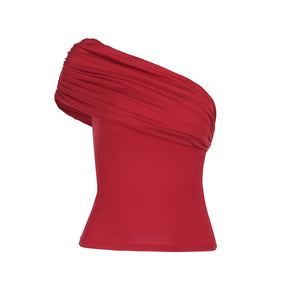 Women’s Sleeveless T-Shirt - Oblique Shoulder Red My Store