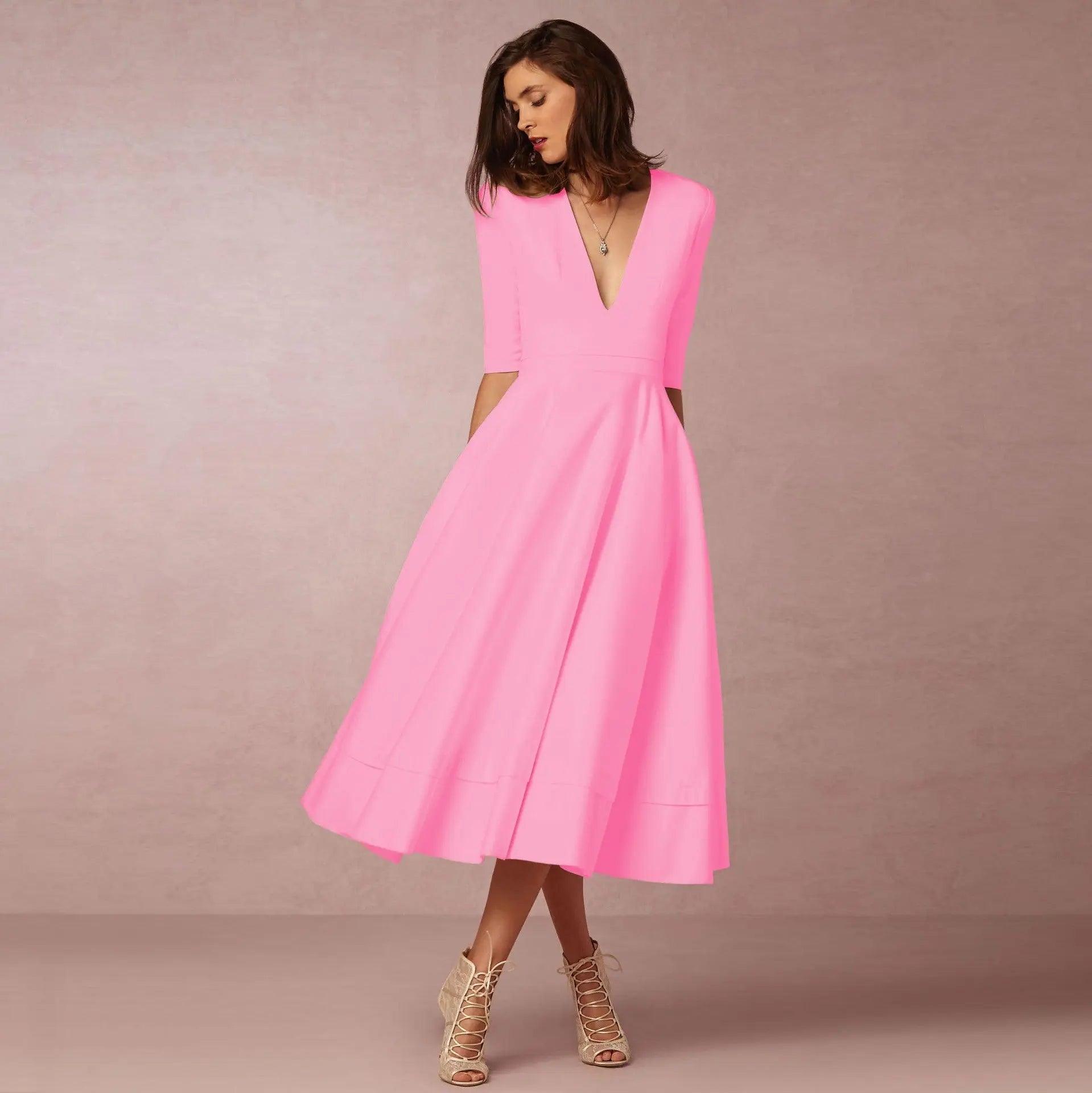 Chic V Neck Swing Dress - MRC STORE