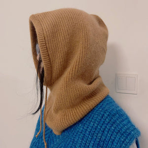 Women's Autumn Warm Scarf-Neck Woolen Knitted Hat - Dome Style Rabbit Fur - MRC STORE