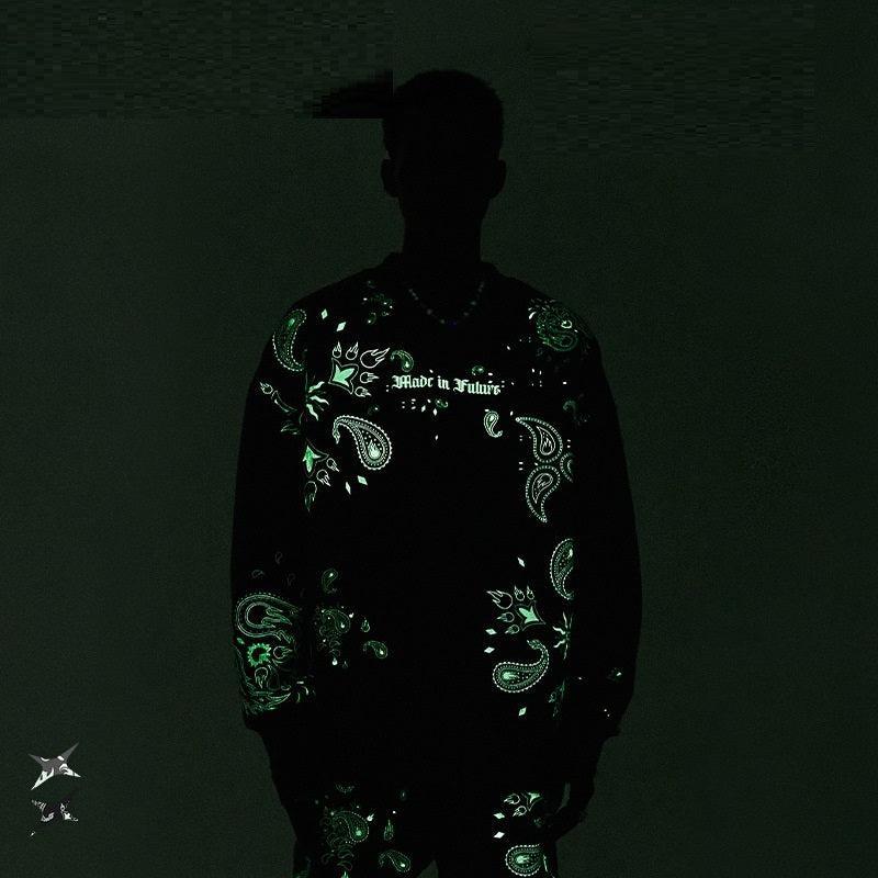 Glow Night Cashew Flower Printing Fleece Sweater - MRC STORE