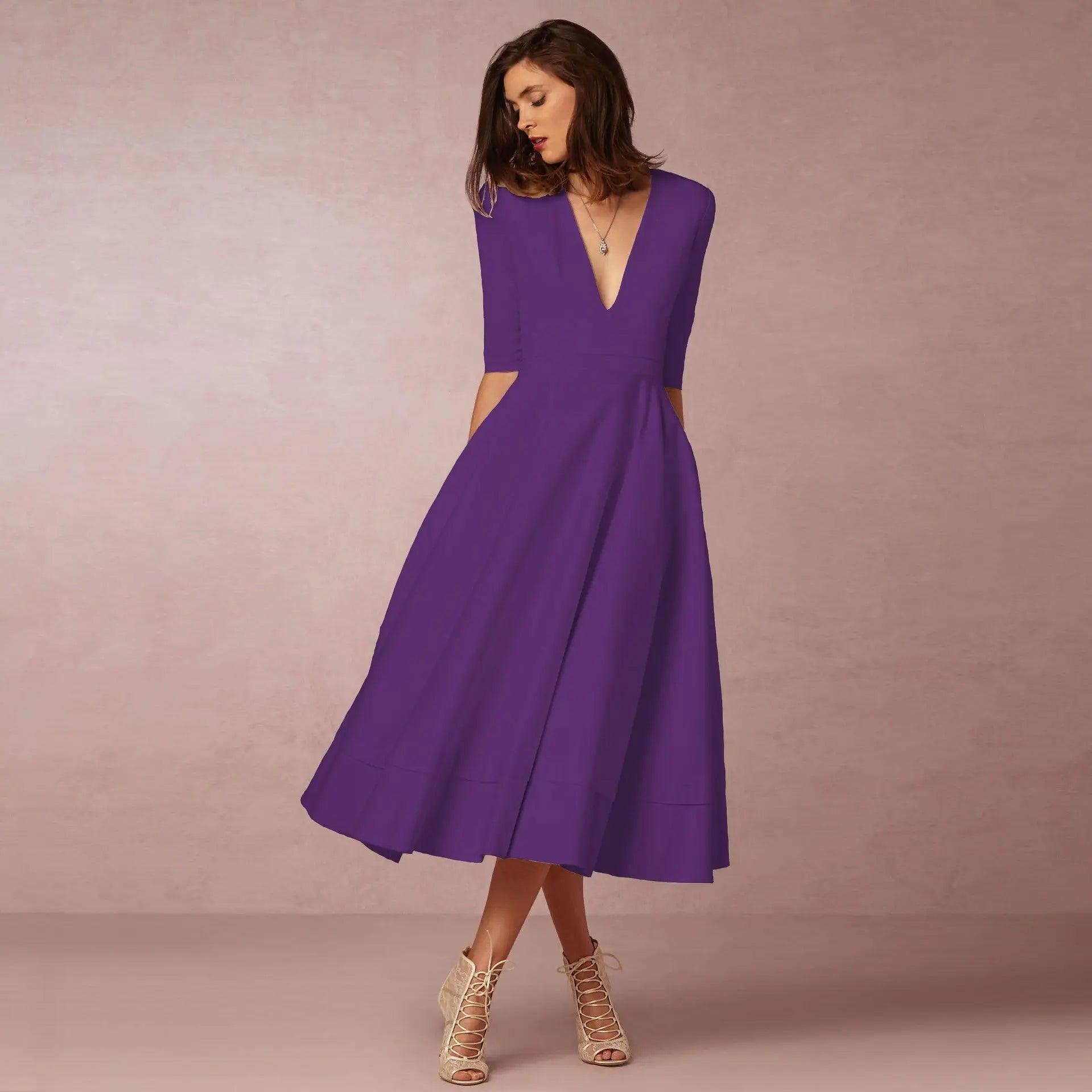 Chic V Neck Swing Dress - MRC STORE