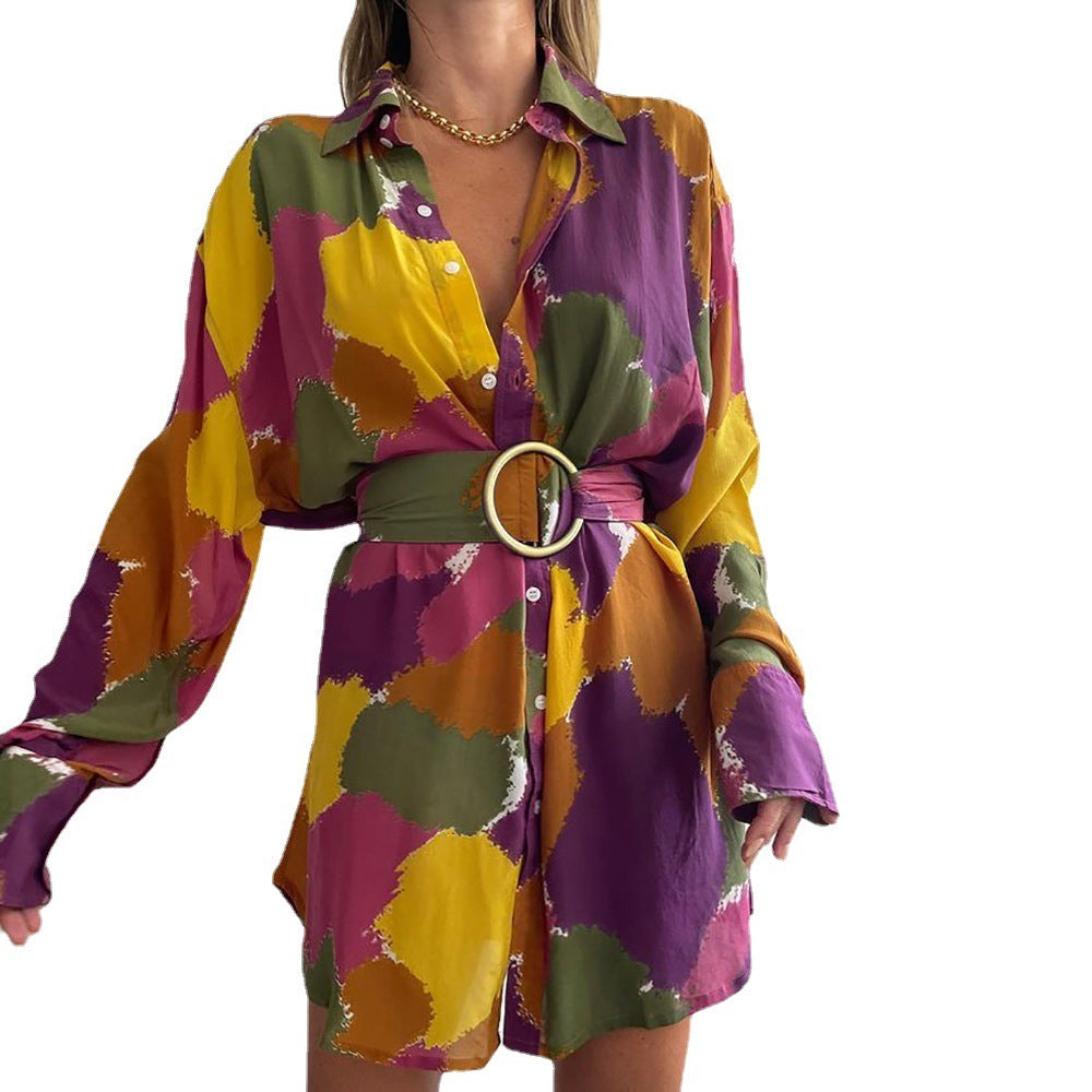 Women’s Shirt Dress - Printed V-Neck Long My Store