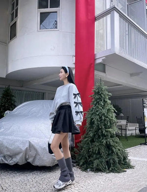 Loose Bow Lantern Sleeve Sweater - MRC STORE