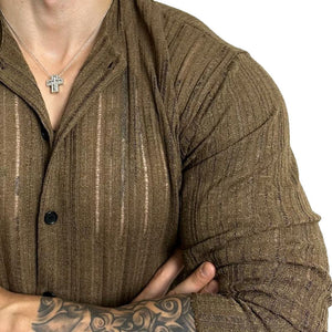 Men’s Hollow Cardigan - Solid Color Slim My Store