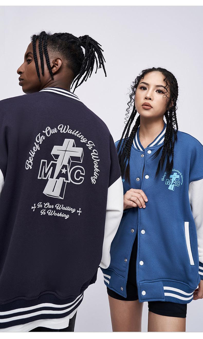 Contrast Color Loose Printed Baseball Jacket - Winter Streetwear Style - MRC STORE