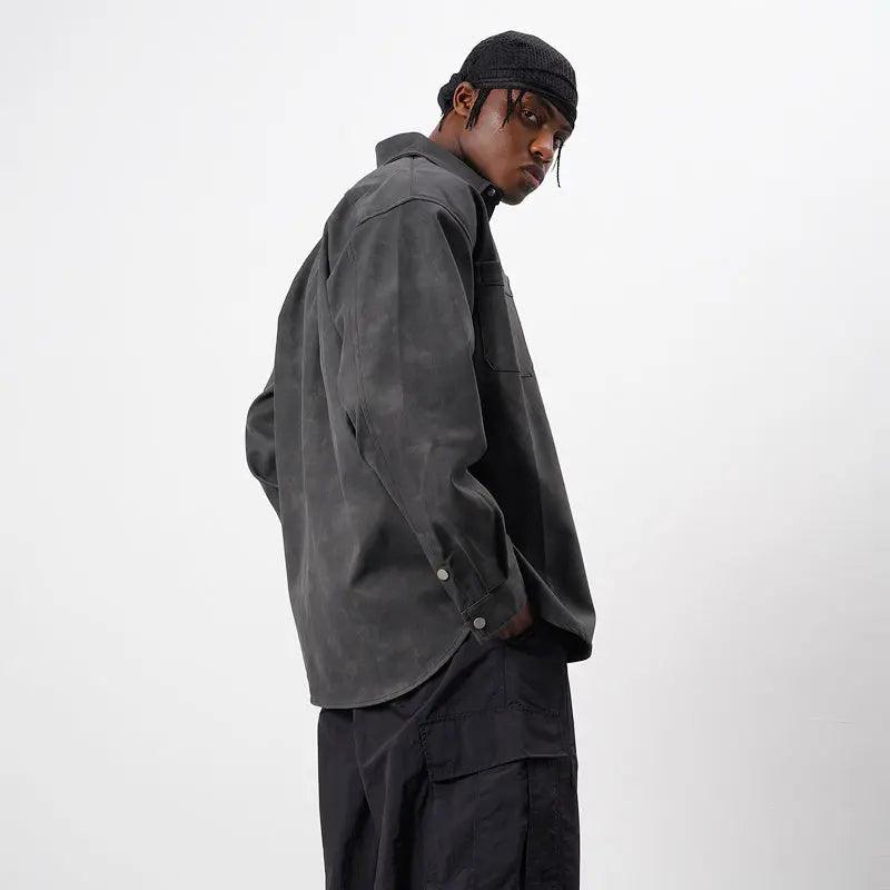 Retro American Washed PU Vintage Leather Shirt - MRC STORE