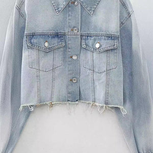 Short Color-Matching Denim Jacket - MRCSTORE