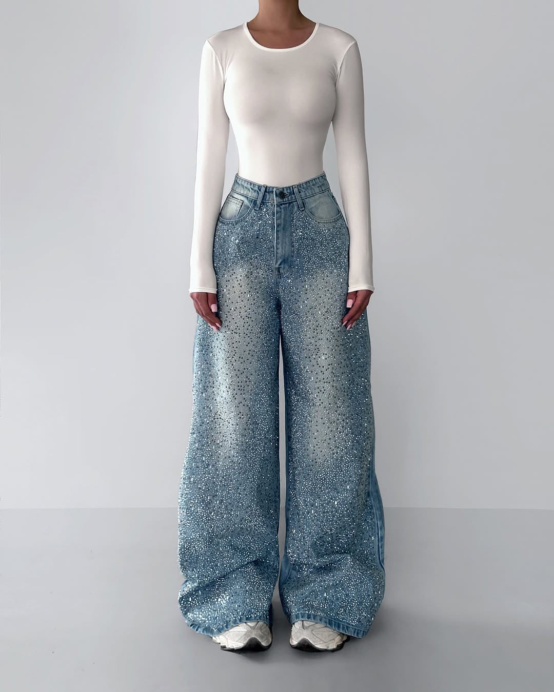 Vintage Irregular Rhinestone Jeans – Elegant & Trendy Denim My Store