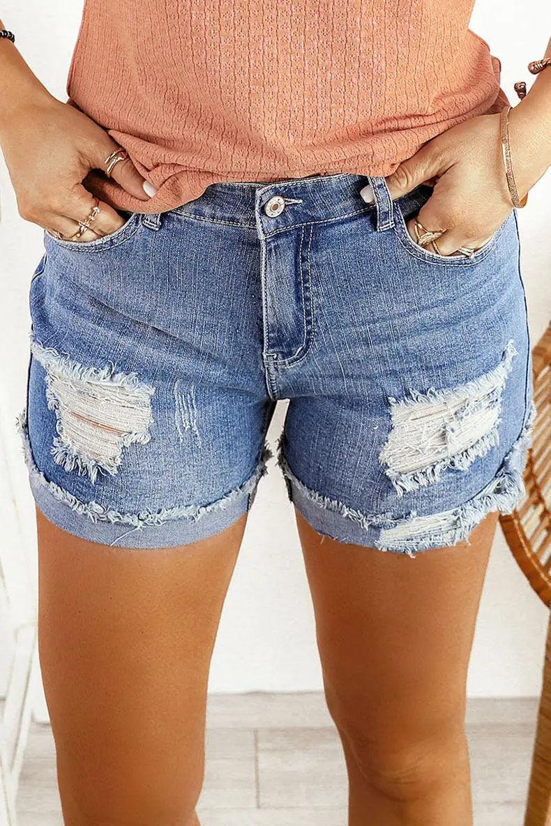 Washed & Frayed Casual Shorts - MRC STORE