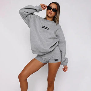 High Waist Printed Tight Shorts & Long Sleeve Top Set - MRC STORE