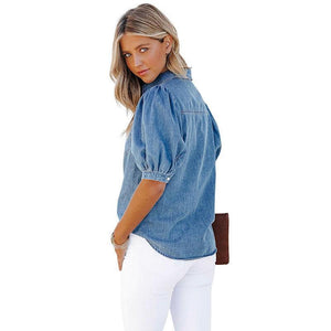Casual Thin Denim Shirt with Princess Sleeves - MRC STORE