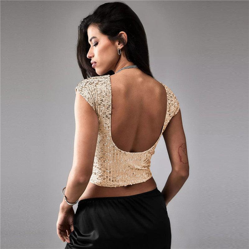 Shine Bright in Our Women's Tops Casual Short Sequin - MRC STORE