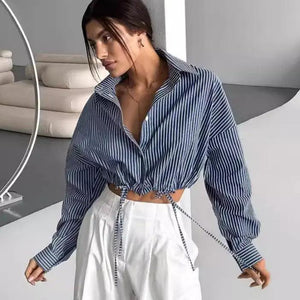 Cropped Striped Fashion Shirt - MRC STORE