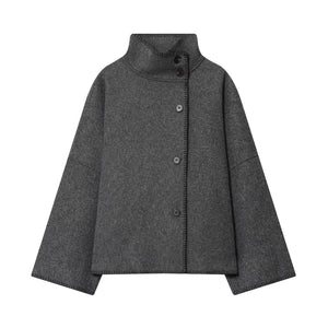 Gray coat with a high collar on a white background