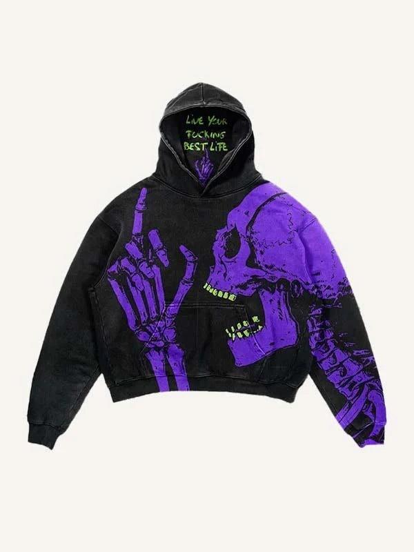 Colorblock Skull Print Pocket 3D Hoodie - Multiple Colors - MRC STORE