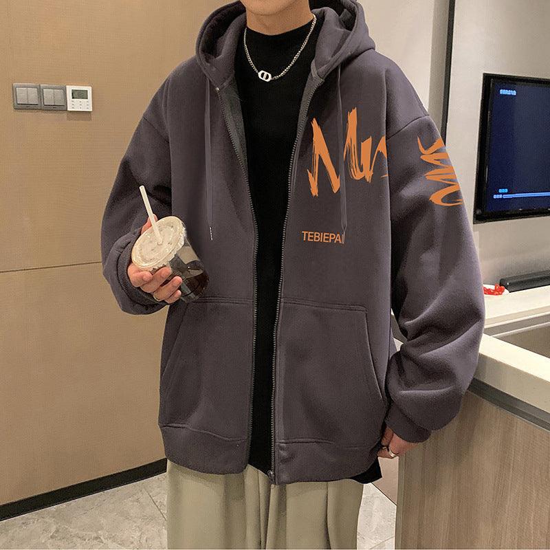 Hong Kong Style Letter Printed Full Zip Hoodie – Cozy & Stylish Outerwear for Youth - MRC STORE
