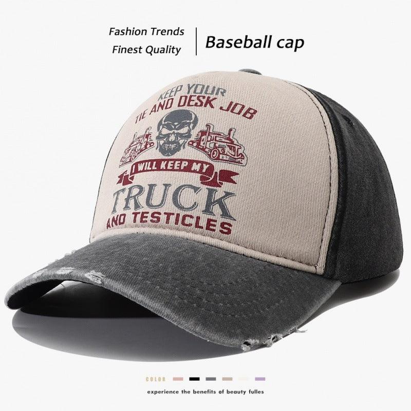 Men's Caps Peaked Hard Top Summer Trucker Cap – Stylish Letter Printing, Adjustable Cotton Cap for Sun Protection - MRC STORE