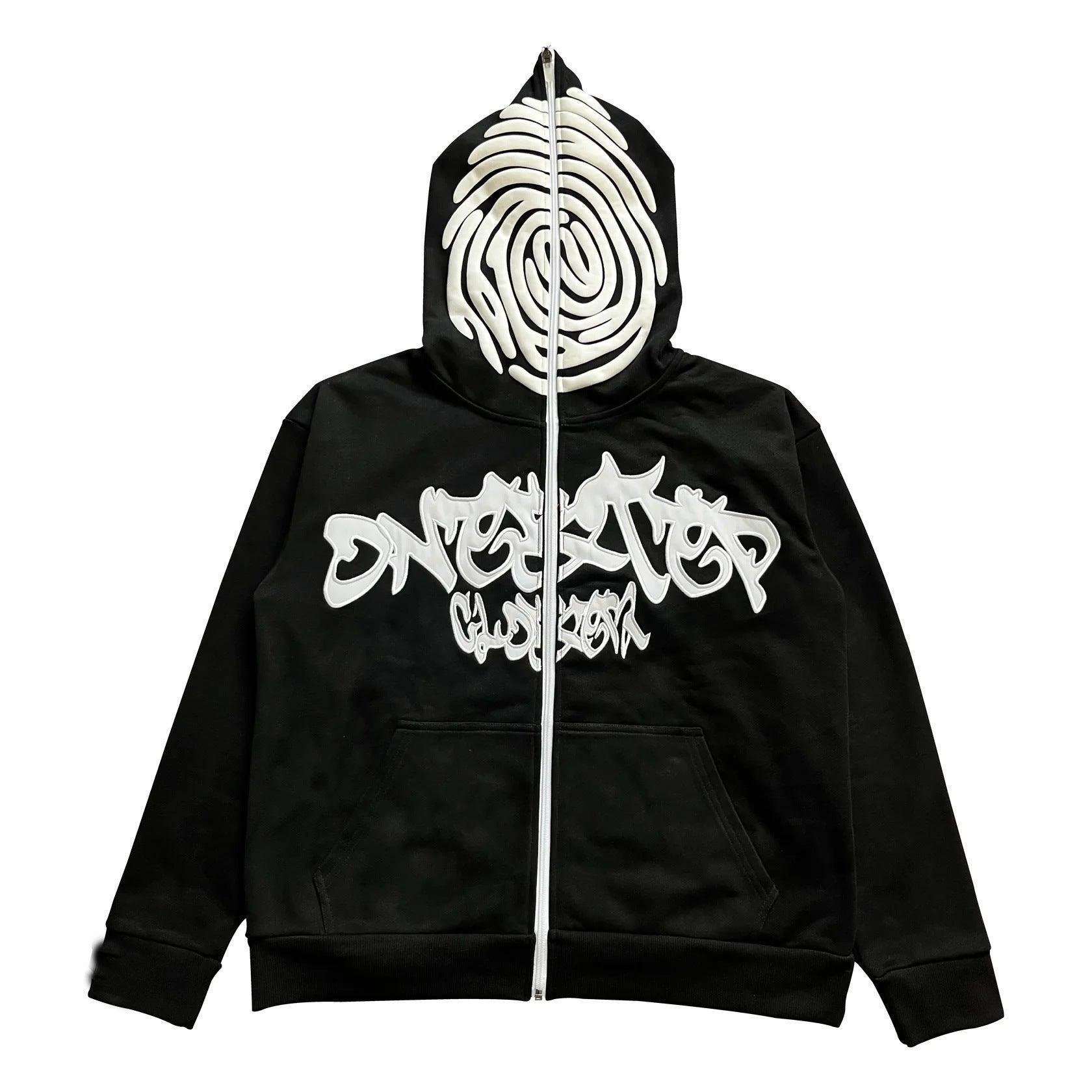 Letter Print Foam Zipper Hooded Sweatshirt - MRC STORE