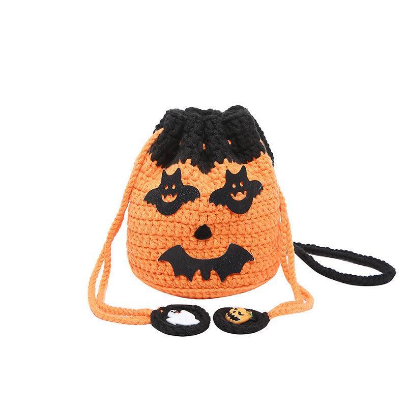 Halloween Handmade Wool Bat & Pumpkin Woven Shoulder Messenger Bag - MRC STORE