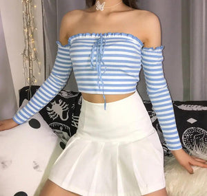 Women's Fashion Striped One-Shoulder T-shirt - MRC STORE