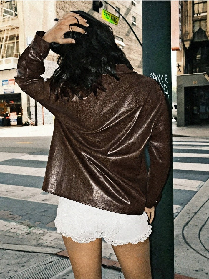 Women’s PU Jacket - Solid Color Street Style My Store