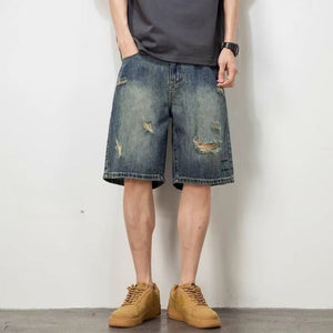 Men’s Denim Shorts - Retro Loose Hole Blue My Store