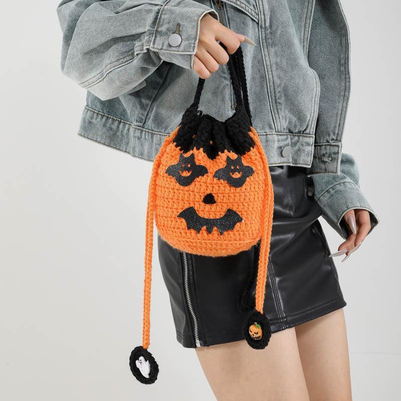 Halloween Handmade Wool Bat & Pumpkin Woven Shoulder Messenger Bag - MRC STORE