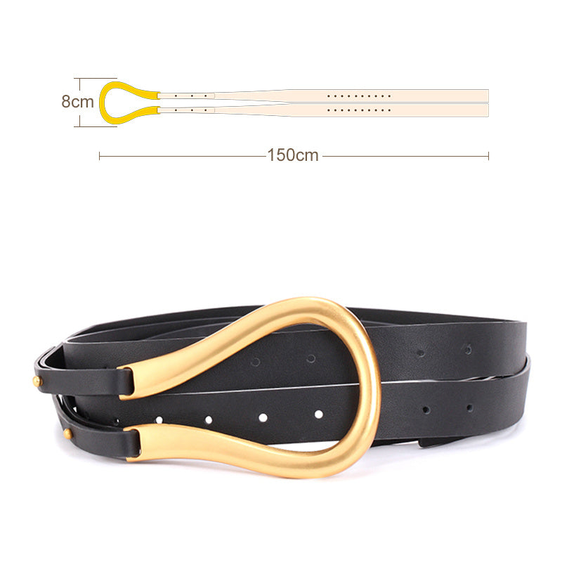 Women’s Leather Belt - Retro Gold Copper Buckle My Store