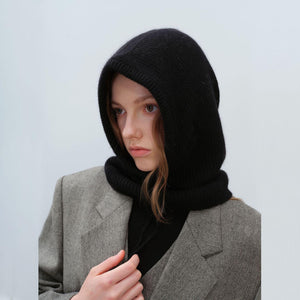 Women's Autumn Warm Scarf-Neck Woolen Knitted Hat - Dome Style Rabbit Fur - MRC STORE