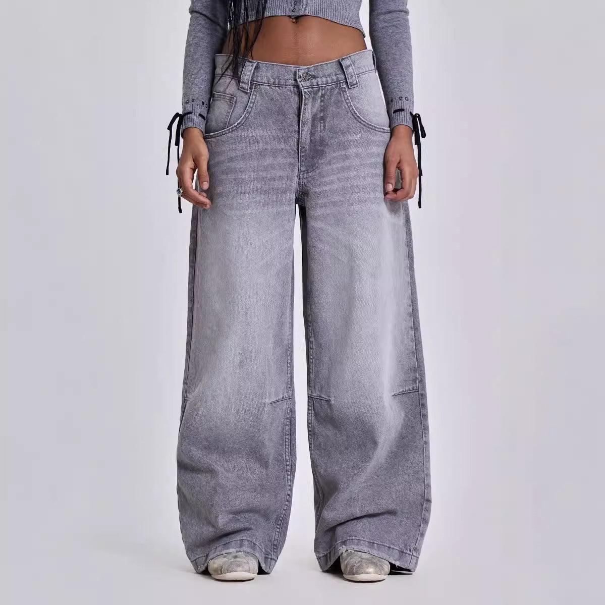 Gray Y2K Washed Distressed Casual Straight-Leg Jeans - MRC STORE