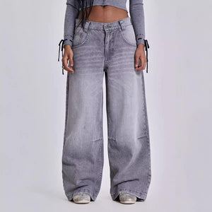 Gray Y2K Washed Distressed Casual Straight-Leg Jeans - MRC STORE