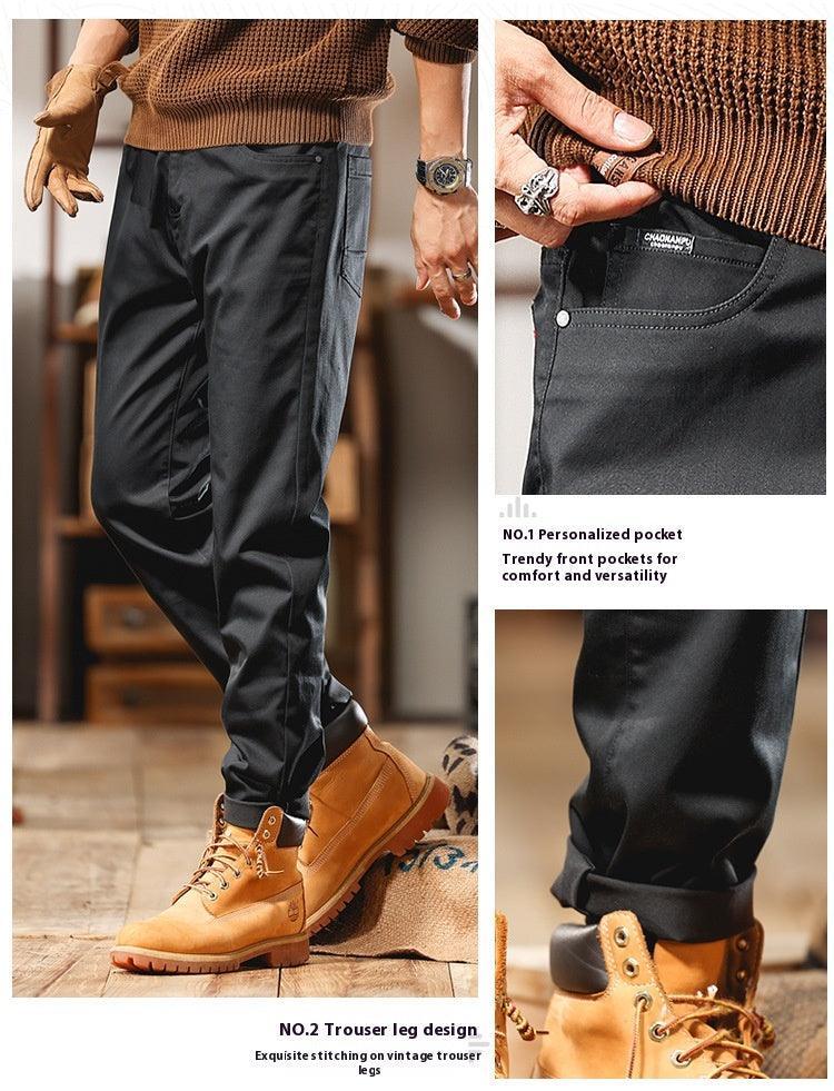 Solid Color Business Style Slim-Fitting Long Pants - MRC STORE