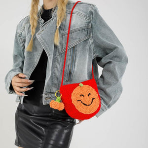Halloween Handmade Wool Bat & Pumpkin Woven Shoulder Messenger Bag - MRC STORE