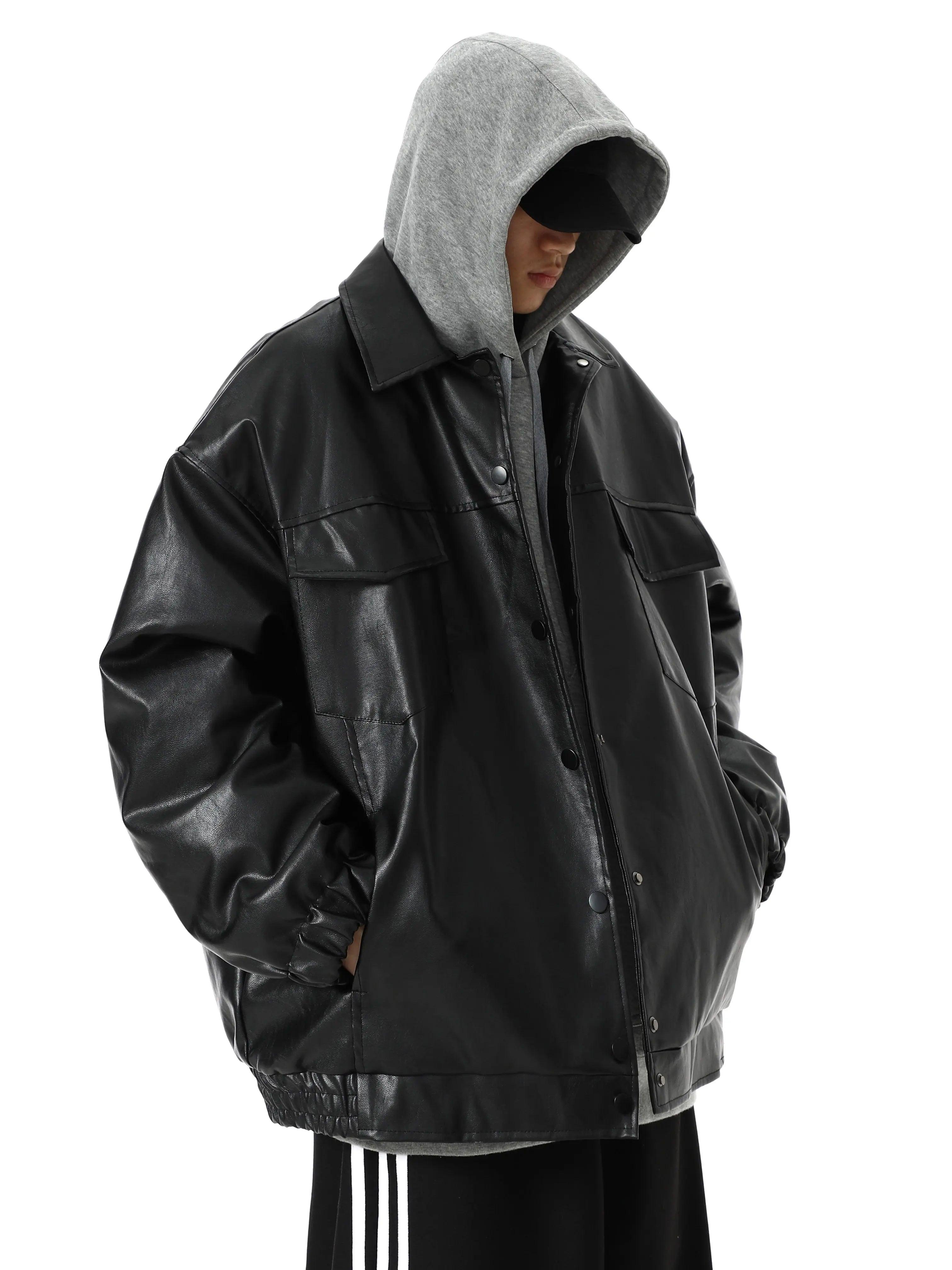 Vintage PU Leather Lapel Coat - MRC STORE