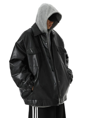 Vintage PU Leather Lapel Coat - MRC STORE