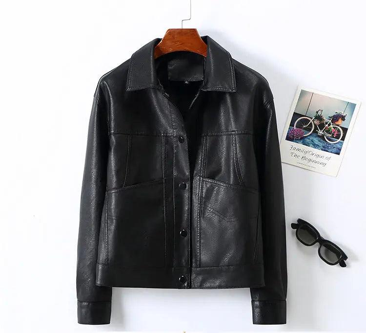 Lapel Small Leather Coat - MRC STORE