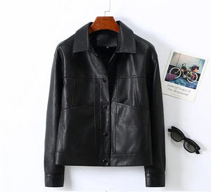 Lapel Small Leather Coat - MRC STORE