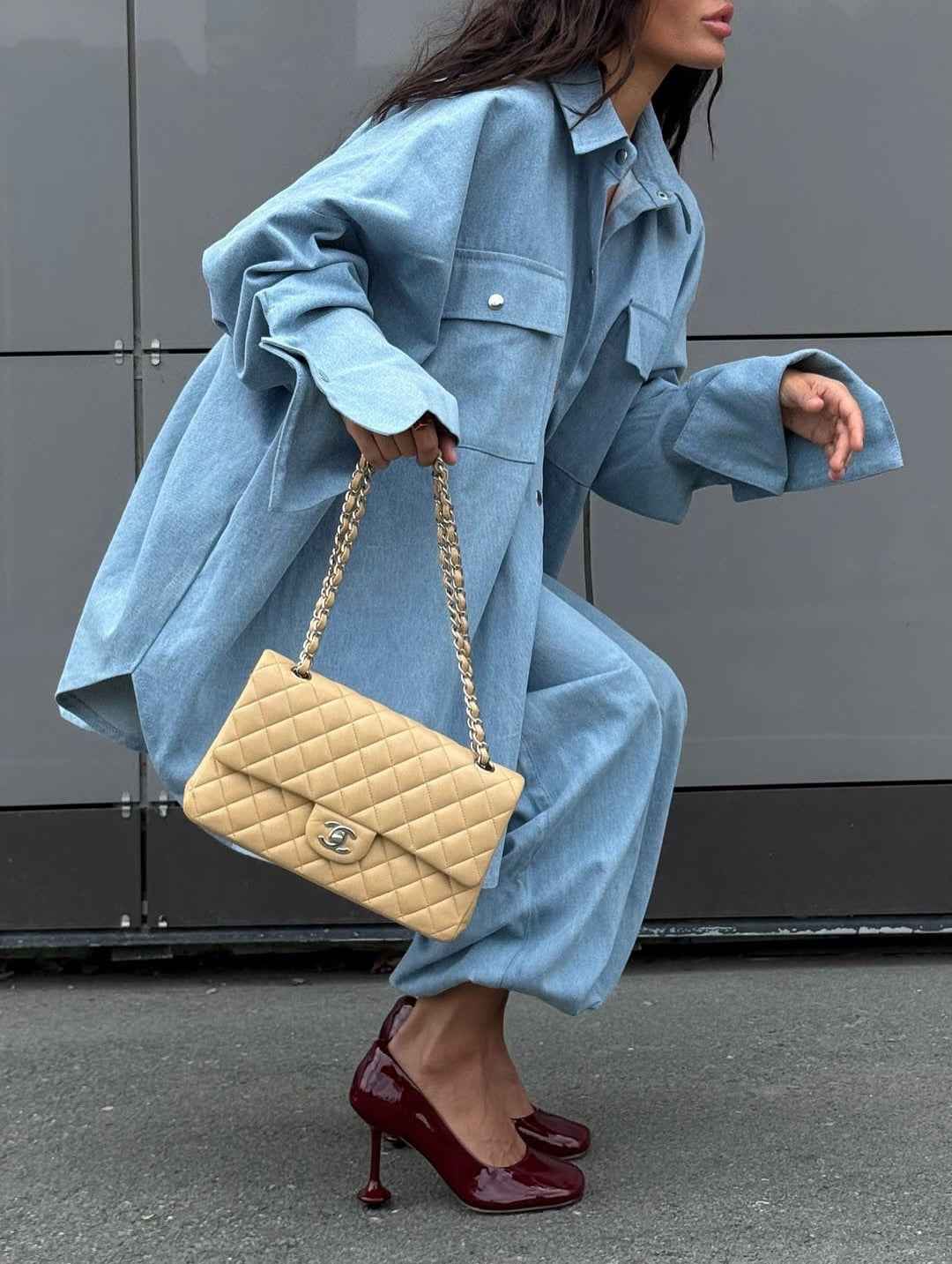 Elegant High-Waist Full-Length Denim Wide-Leg Pants