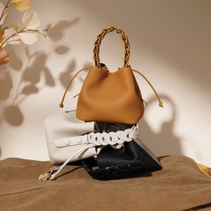 First-Layer Cowhide Woven Bucket Crossbody Bag MRC STORE
