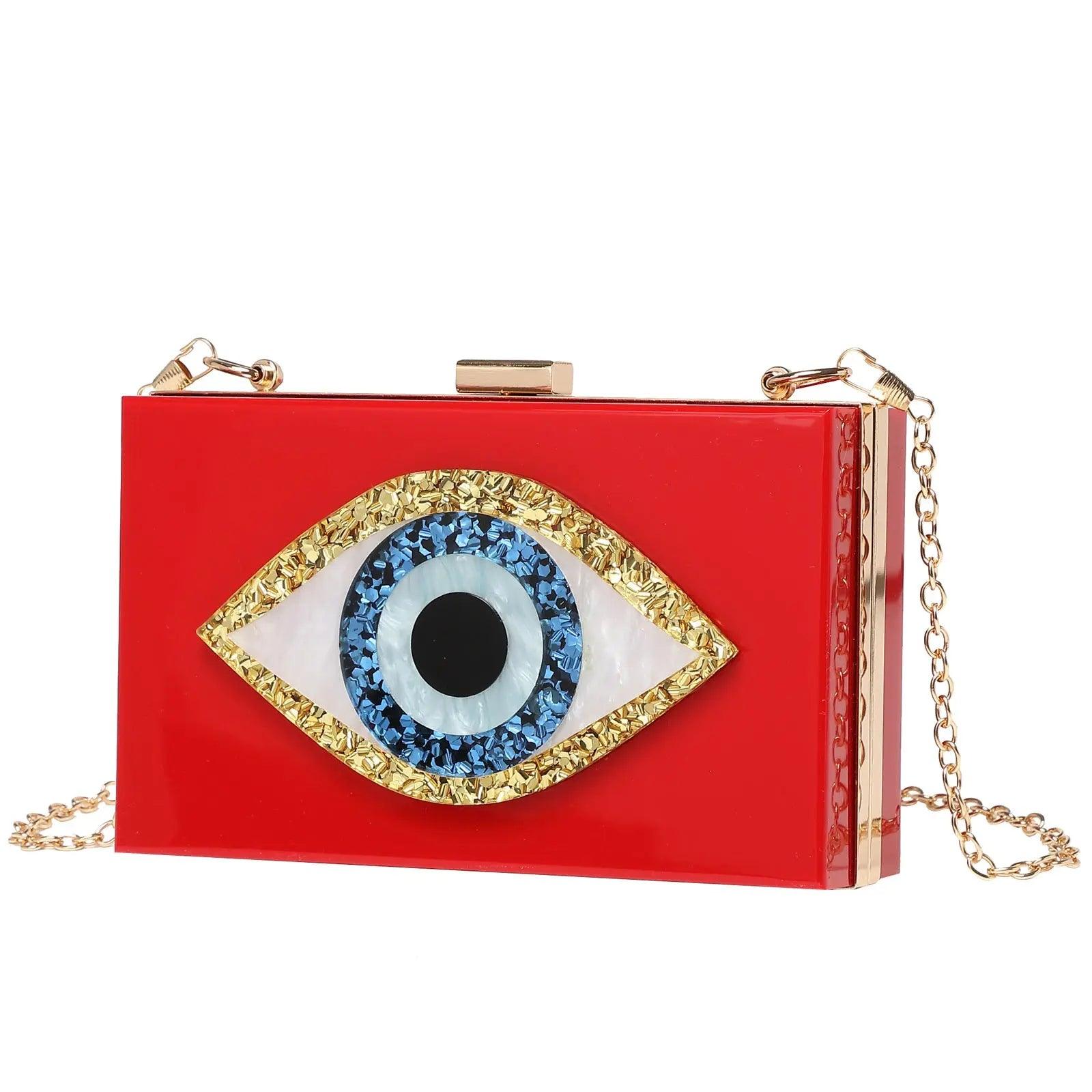 Luxury White Marbled Acrylic Clutch with Evil Eye Chain – Designer Summer Handbag - MRC STORE