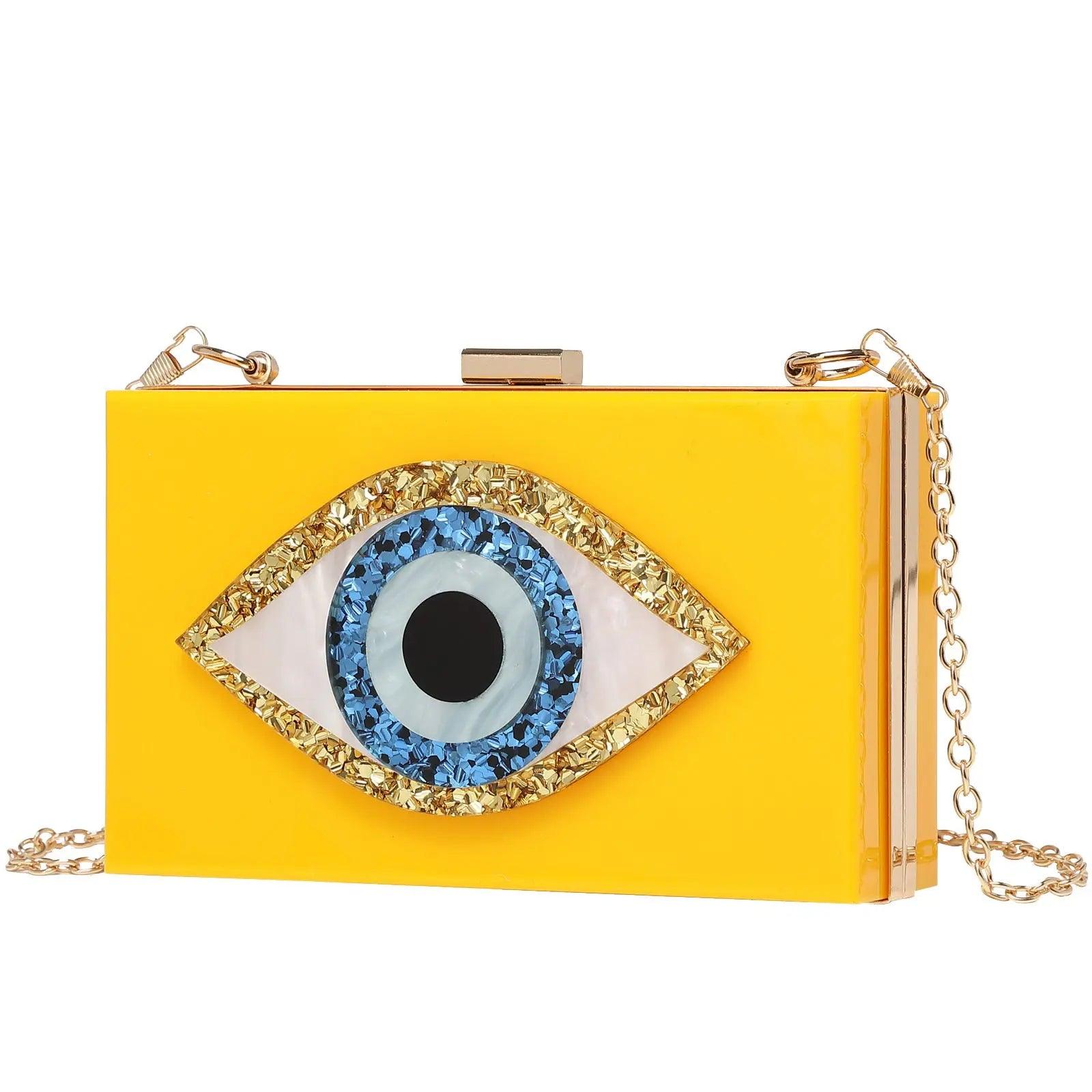 Luxury White Marbled Acrylic Clutch with Evil Eye Chain – Designer Summer Handbag - MRC STORE