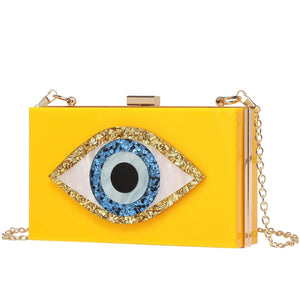 Luxury White Marbled Acrylic Clutch with Evil Eye Chain – Designer Summer Handbag - MRC STORE