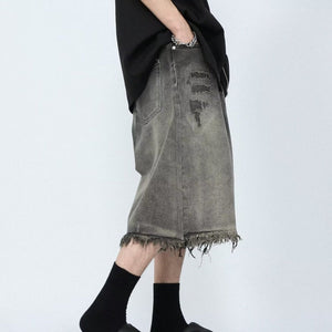 Men’s Distressed Jeans - Mid-Waist Washed Black My Store